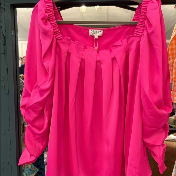 CROSBY by Mollie Burch winnie Pink Blouse 3/4 sleeves Barbie core NWT - Picture 2 of 3